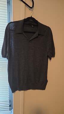 Prada Grey Short Sleeve Knit Johnny Collar Polo Shirt Size 50